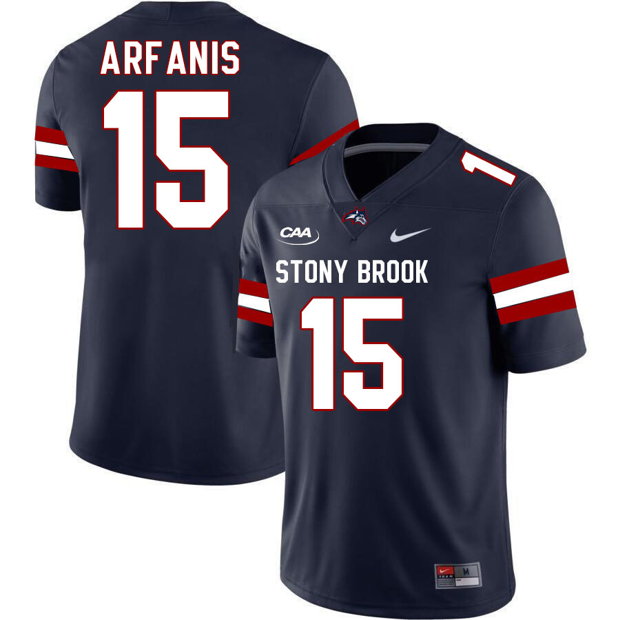 Stony Brook Seawolves #15 Christopher Arfanis College Football Jerseys Stitched-Navy